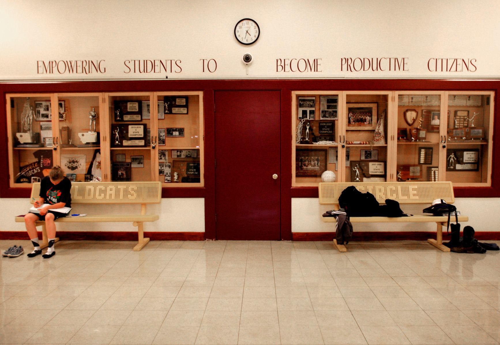 Circle student works on homework